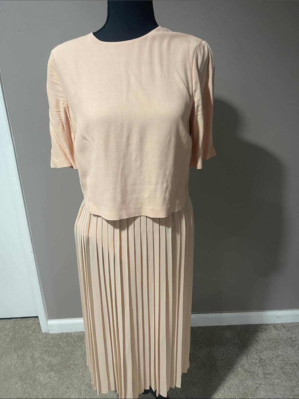 Zara Pleated Midi Skirt and Top Set in Soft Peach